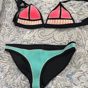 Triangl Swimwear Pink and Green Bikini Set